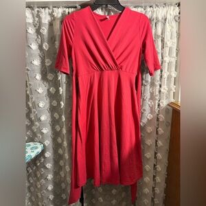 Mother Bee Maternity Vibrant Coral/Red Midi Dress